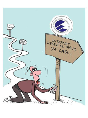 Caricatura Acceso a Internet desde los móviles en Cuba