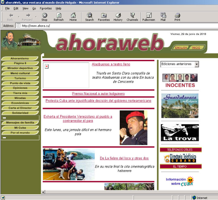 Captura de pantalla de ahora.cu en el año 2001