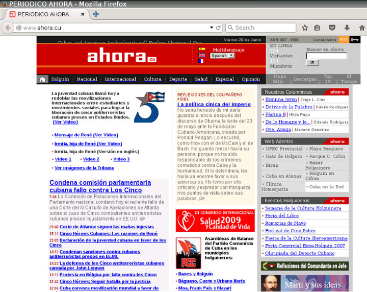Captura de pantalla de ahora.cu en el año 2008