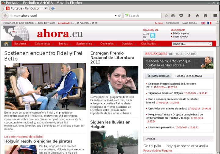 Captura de pantalla de ahora.cu en el año 2014