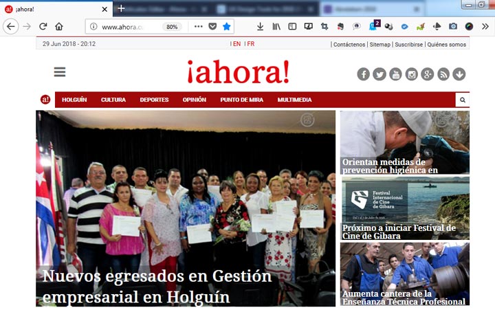 Captura de pantalla de ahora.cu en el año 2018