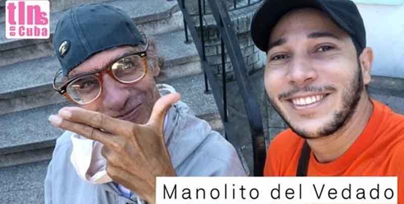 Denys Ramos junto a Manolito del Vedado, peculiar personaje que lo inspiró para su interpretación en la telenovela Tan lejos y tan cerca. Foto: Televisión Cubana denysramos03