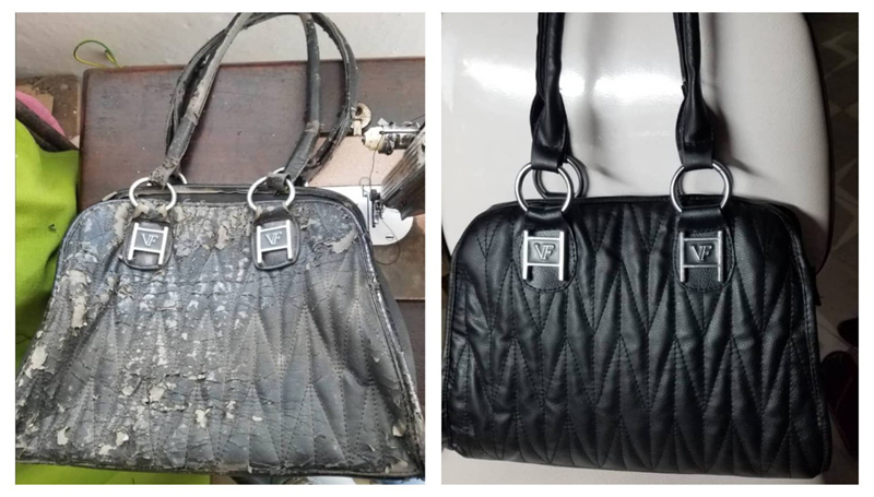 Antes y después de algunas de las carteras reparadas. Talabartera Gisela 02
